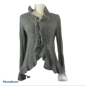 Colour Works Ruffle Gray Soft Angora Wool Cardigan